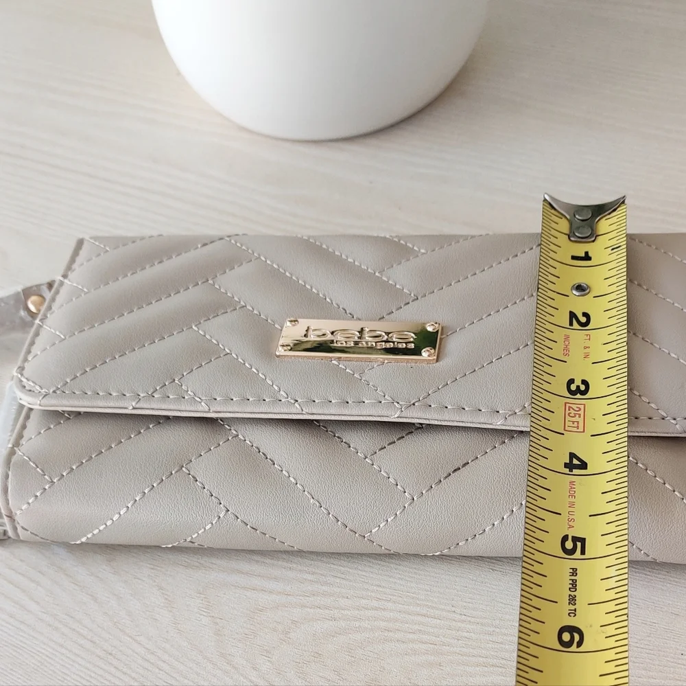 Bebe Women's Sand Beige Faux Leather Trifold Wristlet/Wallet